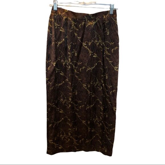 Valerie Steven Skirt set Silk Black/Brown/Gold long skirt button down blouse 6 - Picture 3 of 13